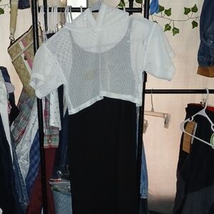 Kids White Mesh Hoodie Crop Top w/Black Dress